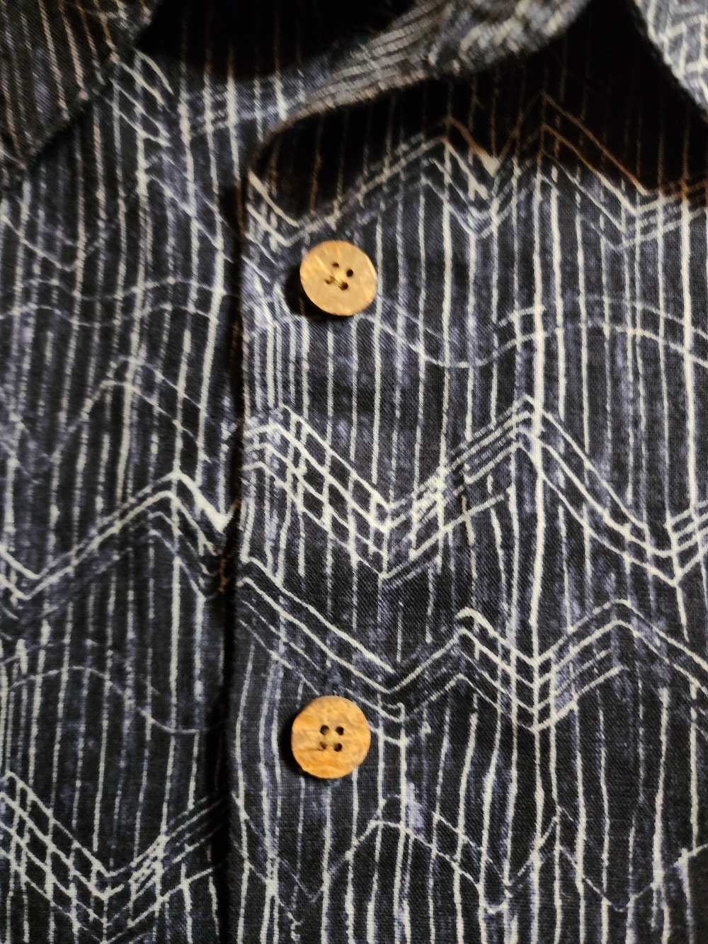 St. John's Bay Navy Button-Down Shirt with White Geometric Print - Picture 4 of 5